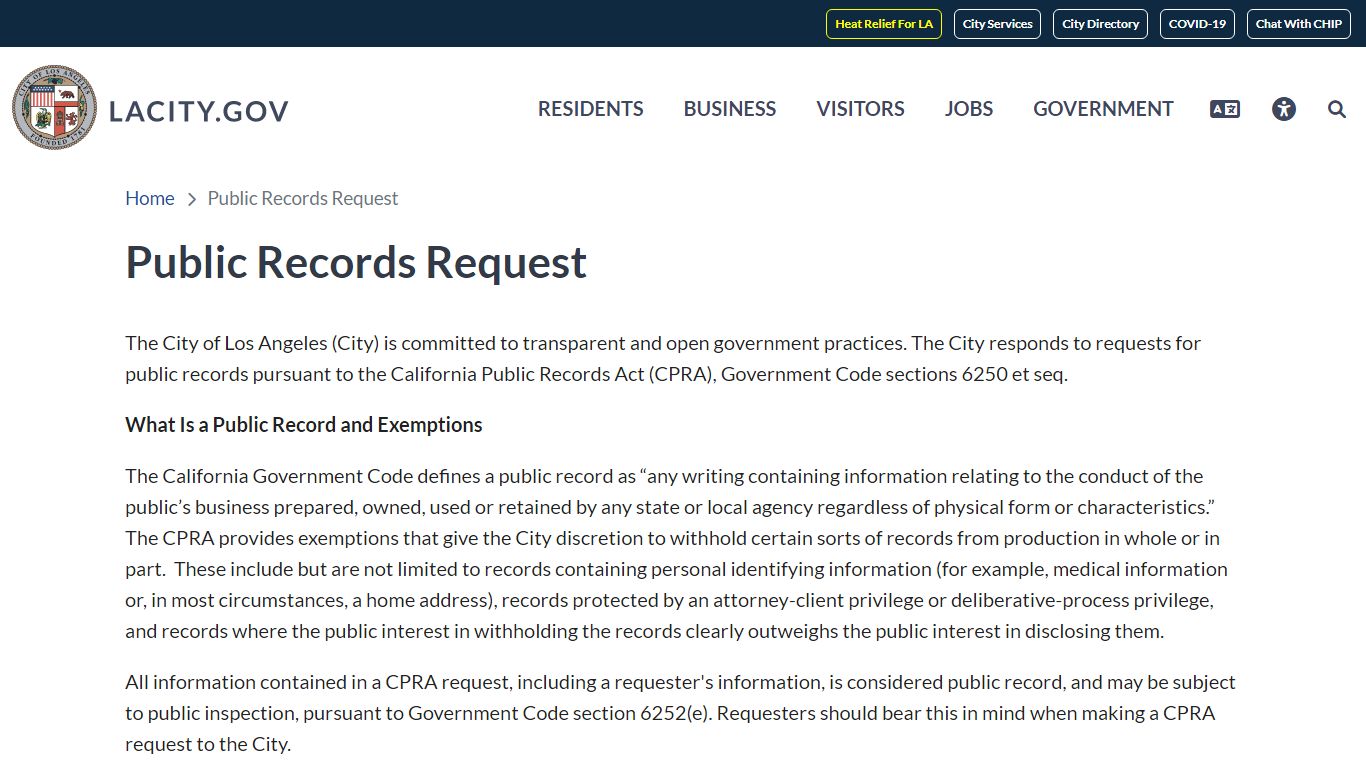 Public Records Request | City of Los Angeles